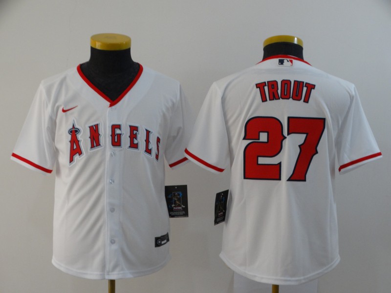 Youth White Los Angeles Angels #27 Mike Trout Cool Base Stitched Baseball Jersey